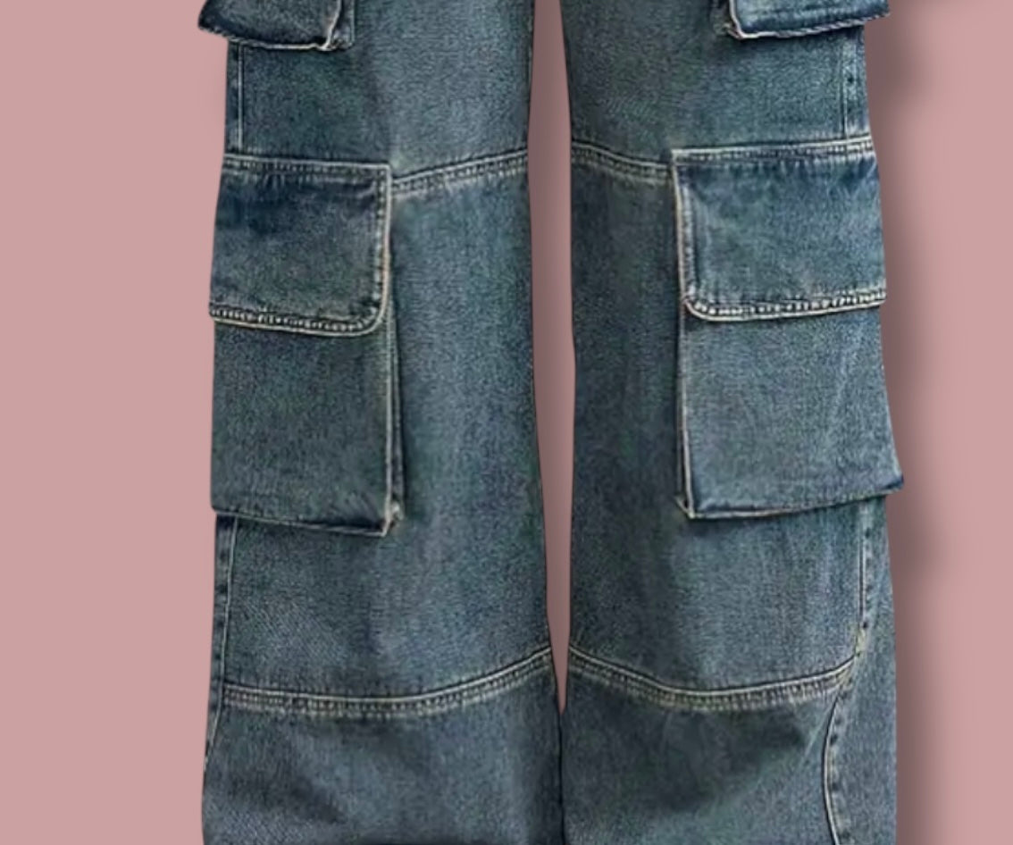 Casual denim cargo pants for women