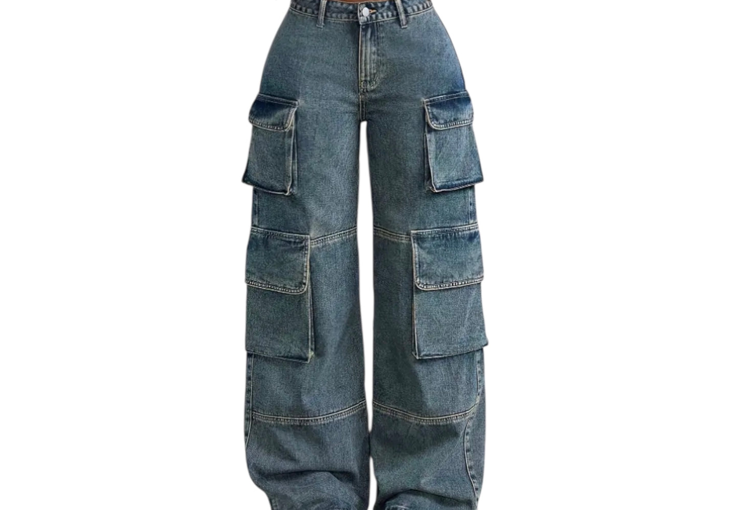 Casual denim cargo pants for women
