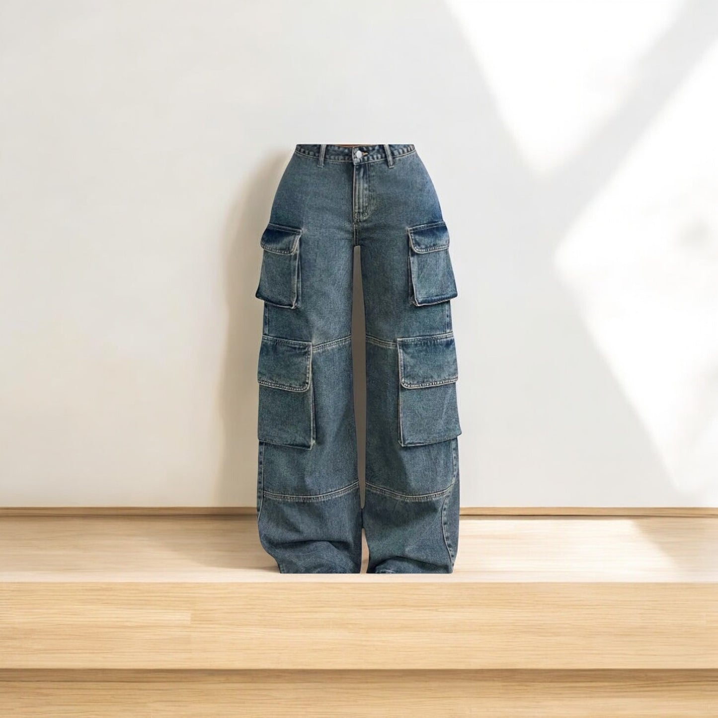 Casual denim cargo pants for women