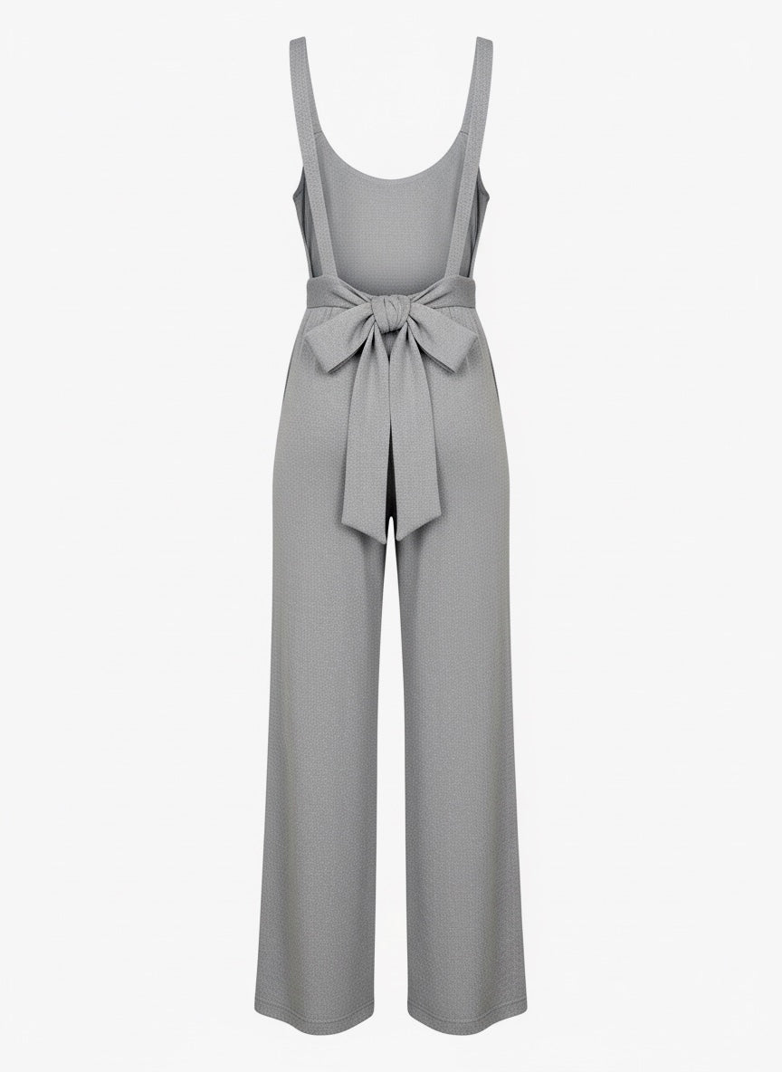 Grey Jumpsuit-back ribbon detail