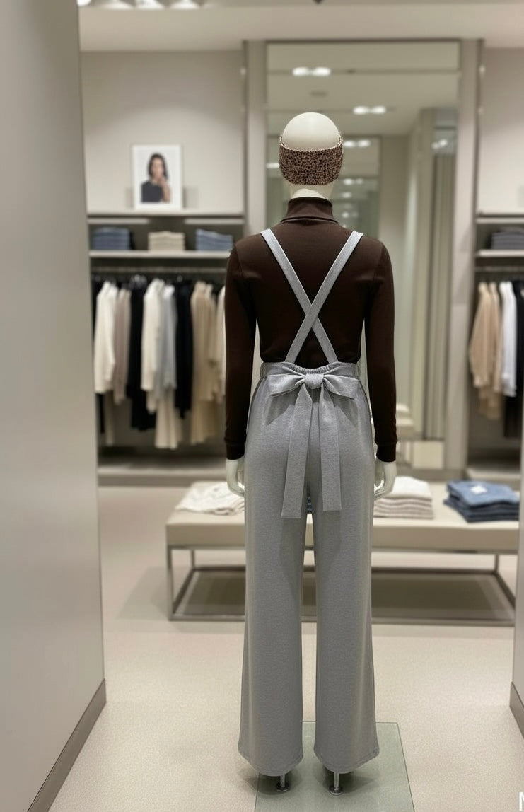 Grey Jumpsuit-back ribbon detail