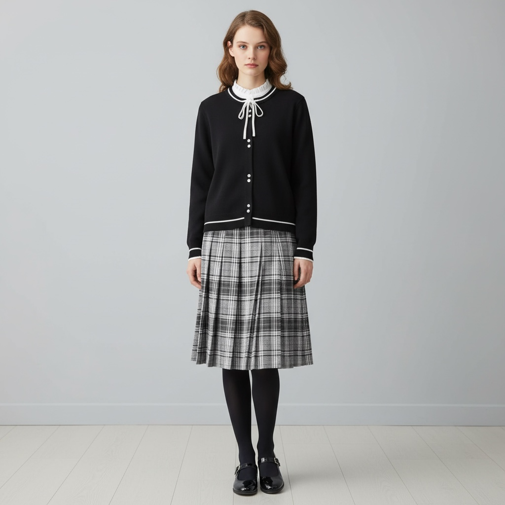 French style bow neck  women sweater-black