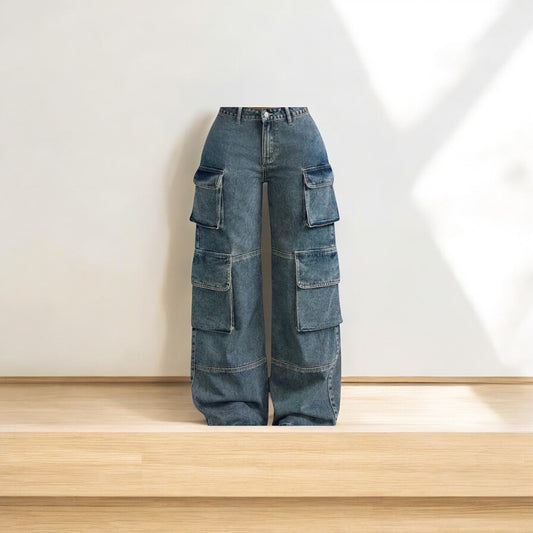 Casual denim cargo pants for women