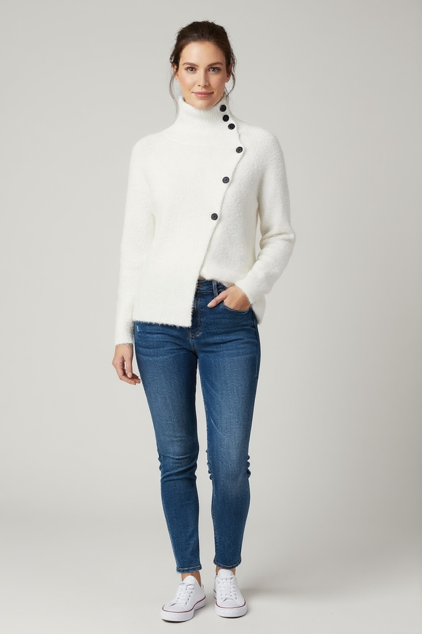 High neck women‘s pullover-Elegant white