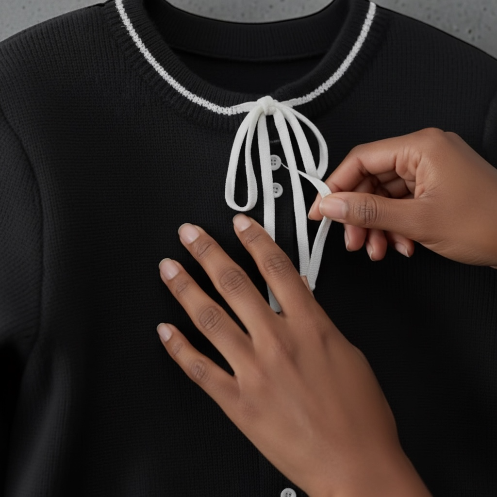 French style bow neck  women sweater-black