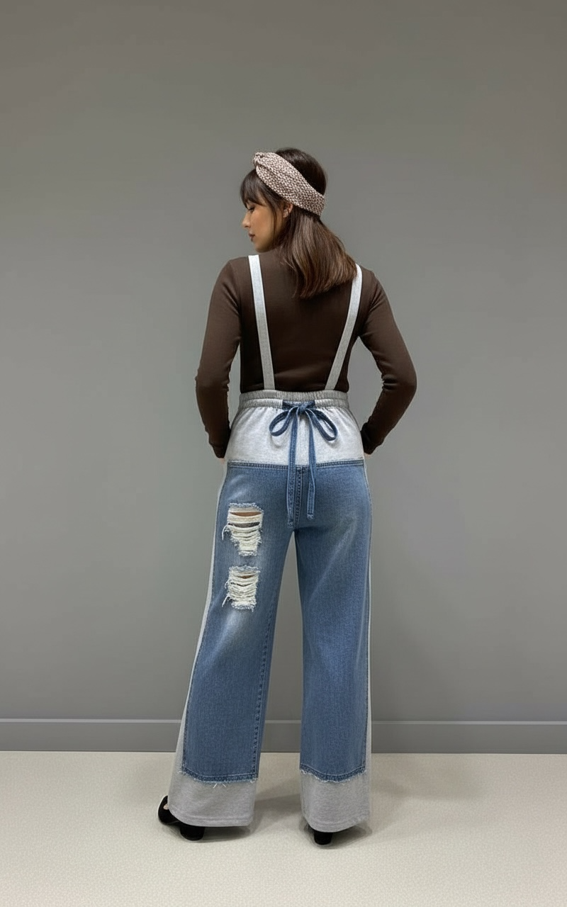 Grey Jumpsuit-back ribbon detail